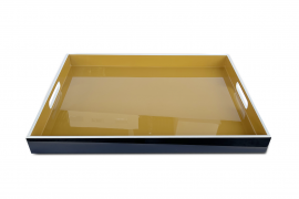 Curry lacquer rectangular tray with white border 45*35*H4cm